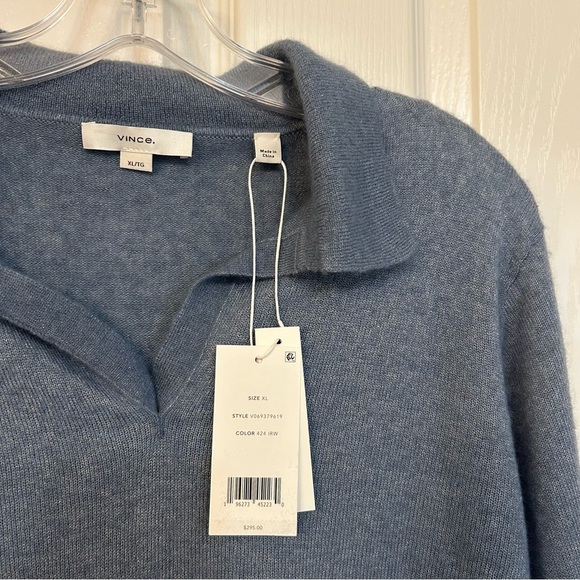 Vince Wool-Silk-Cashmere Blend Polo Collared Sweater in Iris Water Size XL - Picture 6 of 8